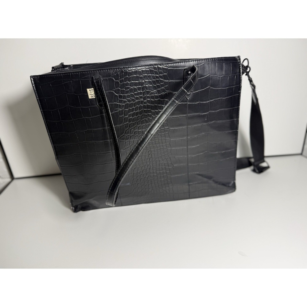 Weekenders Black Croc-Embossed Shoulder Weekender Bag